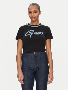 Guess T-Shirt W5GI03 I3Z14 Czarny Regular Fit. Czarne t-shirty Guess, s, z aplikacjami, z bawełny, bez kołnierzyka, bez ramiączek. Za 119,99 zł.