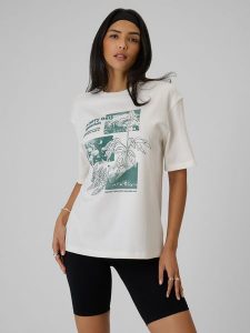 4F T-shirt loose z nadrukiem damski - biały S. Białe t-shirty 4f, s, bez wzorów, z dzianiny, bez kołnierzyka, bez ramiączek. Za 79,99 zł.