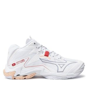 Buty halowe Mizuno. Białe buty sportowe Mizuno, bez wzorów, bez zapięcia, mizuno wave. Za 489,99 zł.