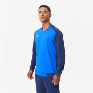 Bluza piłkarska dla dorosłych Kipsta T100. Niebieskie bluzy KIPSTA, xs, bez wzorów, z elastanu, bez kaptura. Za 69,99 zł.