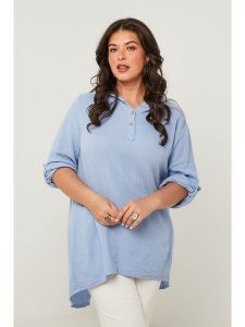 Curvy Lady Tunika w kolorze błękitnym rozmiar: 44/46. Niebieskie tuniki Curvy Lady, bez wzorów, klasyczne, bez kołnierzyka, bez ramiączek. Za 137,10 zł.