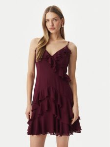 Morgan Sukienka koktajlowa 261-RDADOU Bordowy Regular Fit. Czerwone sukienki Morgan, bez wzorów, z syntetyku, wizytowe, bez kołnierzyka, bez ramiączek. Za 359,99 zł.