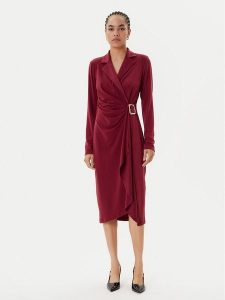 Joseph Ribkoff Sukienka koktajlowa 253145 Bordowy Slim Fit. Czerwone sukienki Joseph Ribkoff, bez wzorów, z syntetyku, wizytowe, bez kołnierzyka, bez ramiączek. Za 679,00 zł.