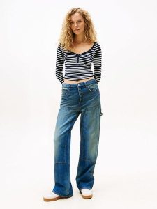 TOMMY JEANS Koszulka w kolorze granatowo-białym rozmiar: S. Białe bluzki Tommy Jeans, s, bez wzorów, z jeansu, bez kołnierzyka, bez ramiączek. Za 158,10 zł.