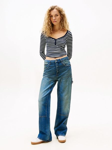 TOMMY JEANS Koszulka w kolorze granatowo-białym rozmiar: L. Białe bluzki Tommy Jeans, l, bez wzorów, z jeansu, bez kołnierzyka, bez ramiączek. Za 161,73 zł.