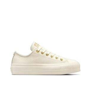 Buty CONVERSE CHUCK TAYLOR ALL STAR PLATFORM GOLDEN HITS Biały. Brązowe trampki Converse, bez wzorów, ze skóry, bez zapięcia. Za 427,81 zł.