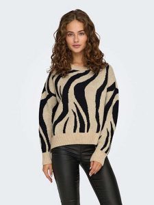 ONLY Sweter w kolorze czarno-beżowym rozmiar: XL. Brązowe swetry oversize ONLY, xl, bez wzorów, ze splotem, bez ramiączek. Za 83,42 zł.