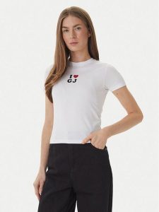 Guess Jeans T-Shirt W6GIB1 J1314 Biały Slim Fit. Białe t-shirty Guess Jeans, xl, z aplikacjami, z bawełny, bez kołnierzyka, bez ramiączek. Za 139,99 zł.