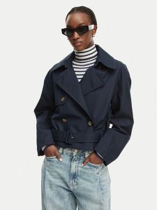 Tommy Jeans Trencz DW0DW22322 Granatowy Relaxed Fit. Niebieskie płaszcze Tommy Jeans, xxs, bez wzorów, z bawełny, bez kaptura. Za 749,99 zł.