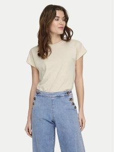 ONLY T-Shirt Erica 15308926 Beżowy Oversize. Brązowe t-shirty ONLY, l, bez wzorów, z bawełny, bez kołnierzyka, bez ramiączek. Za 79,99 zł.