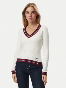Guess Sweter W6BR89 Z2276 Kremowy Regular Fit. Białe swetry klasyczne Guess, l, z wiskozy, bez kołnierzyka. Za 292,99 zł.