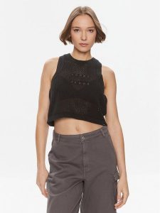 Tommy Jeans Top DW0DW18336 Czarny Regular Fit. Czarne topy Tommy Jeans, xl, bez wzorów, z bawełny, bez kołnierzyka, bez ramiączek. Za 179,99 zł.