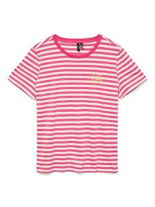 Vero Moda Koszulka w kolorze różowo-białym rozmiar: M. Białe bluzki Vero Moda, m, bez wzorów, z bawełny, bez kołnierzyka, bez ramiączek. Za 52,67 zł.