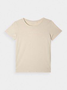 4F T-shirt regular gładki damski - biały S. Białe t-shirty 4f, s, bez wzorów, z bawełny, bez kołnierzyka, bez ramiączek. W wyprzedaży za 19,99 zł.