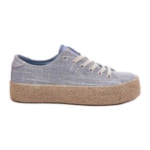 Trampki Damskie Na Platformie Z Plecionką Lee Cooper LCW-25-02-3283 Niebieskie. Niebieskie trampki bez wzorów, bez zapięcia. Za 211,39 zł.