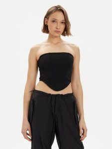 Gina Tricot Top 21293 Czarny Slim Fit. Czarne topy Gina Tricot, m, bez wzorów, z syntetyku, bez kołnierzyka, bez ramiączek. Za 139,99 zł.