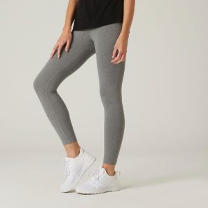 Legginsy fitness damskie Domyos slim. Szare legginsy DOMYOS, bez wzorów, z bawełny. Za 49,99 zł.