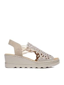 Rieker Sandały CEO-67465-62 Beżowy. Brązowe sandały Rieker, bez wzorów, ze skóry, bez obcasa, na koturnie, bez zapięcia. Za 319,99 zł.