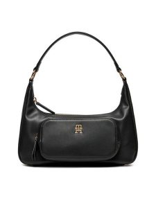 Tommy Hilfiger Torebka Soft Utility Shoulder Bag Pu AW0AW16711 Czarny. Czarne torebki klasyczne TOMMY HILFIGER, bez wzorów, ze skóry, bez dodatków. Za 409,99 zł.