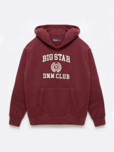 Bluza damska z kapturem z haftem bordowa Merta 604. Czerwone bluzy Big Star, l, bez wzorów, z dzianiny, z kapturem. Za 269,99 zł.
