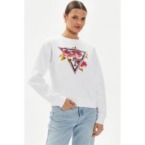 GUESS Bluza Damska "Roses Triangle" Biała, Roz. S. Białe bluzy Guess, s, z aplikacjami, bez kaptura. Za 279,99 zł.