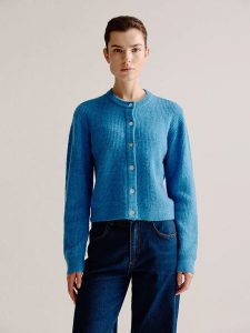 Josephine & Co Kardigan "Laurine" w kolorze niebieskim rozmiar: XL. Niebieskie kardigany Josephine & Co, prążkowane. Za 195,99 zł.