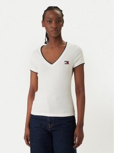 Tommy Jeans T-Shirt DW0DW22275 Biały Slim Fit. Białe t-shirty Tommy Jeans, xl, bez wzorów, z bawełny, bez kołnierzyka, bez ramiączek. Za 169,99 zł.