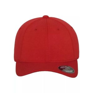 Czapka Z Daszkiem Double Jersey. Czerwone czapki FLEXFIT, bez wzorów, z jersey. Za 75,99 zł.