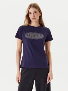 Guess T-Shirt V5YI08 J1314 Granatowy Regular Fit. Niebieskie t-shirty Guess, s, z aplikacjami, z bawełny, bez kołnierzyka, bez ramiączek. Za 109,99 zł.