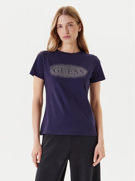 Guess T-Shirt V5YI08 J1314 Granatowy Regular Fit. Niebieskie t-shirty Guess, s, z aplikacjami, z bawełny, bez kołnierzyka, bez ramiączek. Za 89,99 zł.
