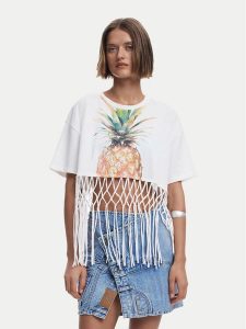 Desigual T-Shirt 25SWTKAN Écru Regular Fit. T-shirty Desigual, xs, bez wzorów, z bawełny, bez kołnierzyka, bez ramiączek. Za 179,99 zł.