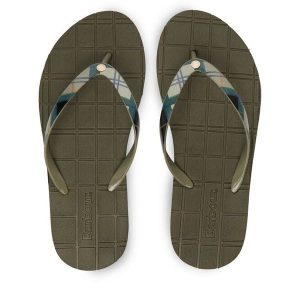 Japonki Barbour. Zielone klapki Barbour, bez wzorów, bez obcasa. Za 179,99 zł.