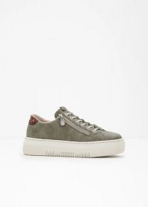 Sneakersy marki Rieker na platformie. Zielone buty sportowe bonprix, bez wzorów, bez zapięcia. Za 309,99 zł.