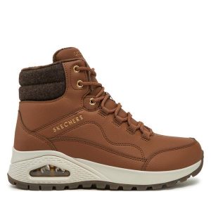 Botki Skechers. Brązowe botki Skechers, bez wzorów, bez obcasa, na płaskiej podeszwie, bez zapięcia. Za 379,99 zł.