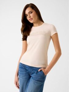 Guess T-Shirt 172699 Beżowy Classic Fit. Brązowe t-shirty Guess, xxl, z aplikacjami, bez kołnierzyka, bez ramiączek. Za 189,99 zł.
