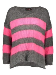 Miss goodlife Sweter "Stripes" w kolorze ciemnoszaro-jasnoróżowym rozmiar: XL. Różowe swetry oversize miss goodlife, xl, bez wzorów, z wełny, bez ramiączek. Za 215,21 zł.