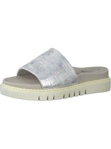 Tamaris Skórzane klapki w kolorze srebrnym rozmiar: 37. Szare klapki Tamaris, bez wzorów, z otwartym noskiem, bez obcasa, na platformie. Za 181,45 zł.