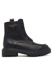 TWINSET Botki 252TCP184 Czarny. Czarne botki Twinset, bez wzorów, ze skóry, bez obcasa, na płaskiej podeszwie, bez zapięcia. Za 589,99 zł.