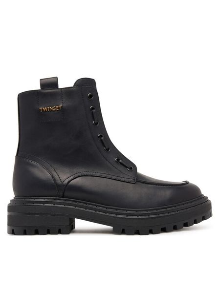 TWINSET Botki 252TCP184 Czarny. Czarne botki Twinset, bez wzorów, ze skóry, bez obcasa, na płaskiej podeszwie, bez zapięcia. Za 589,99 zł.