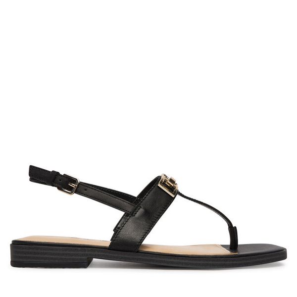 Sandały Guess. Czarne sandały Guess, z aplikacjami, bez obcasa, na płaskiej podeszwie, bez zapięcia. Za 399,99 zł.