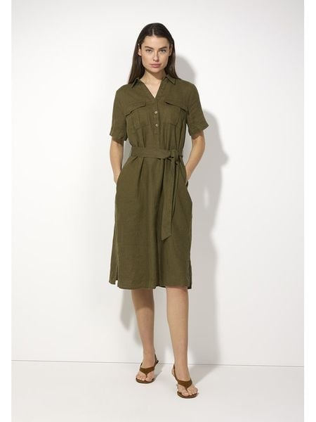 More & More Lniana sukienka w kolorze khaki rozmiar: 38. Brązowe sukienki More & More, bez wzorów, ze lnu, bez kołnierzyka, bez ramiączek, midi, rozkloszowane. Za 179,22 zł.