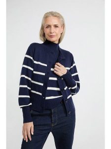 Josephine & Co Kardigan w kolorze granatowo-białym rozmiar: S. Białe kardigany Josephine & Co, s, bez wzorów, z kaszmiru, bez ramiączek. Za 178,37 zł.