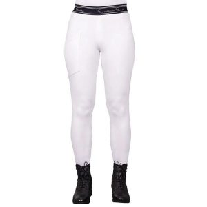 Legginsy do jazdy konnej dla kobiet QHP Eden. Białe legginsy QHP, bez wzorów, z elastanu. Za 292,00 zł.