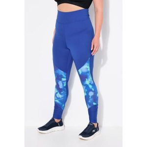 Damskie Sportowe legginsy szybkoschnące wysoki stan kieszeń na zamek. Niebieskie legginsy Ulla Popken, bez wzorów, z materiału, z podwyższonym stanem. Za 244,99 zł.