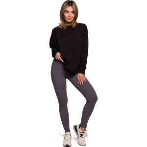 Legginsy z Prążkowanej Dzianiny - Antracytowe. Szare legginsy MOE, bez wzorów, z bawełny. Za 188,90 zł.