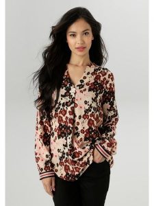 Aniston Bluzka w kolorze beżowo-brązowo-czarnym rozmiar: 44. Brązowe bluzki Aniston, bez wzorów, z wiskozy, bez kołnierzyka, bez ramiączek. Za 69,58 zł.