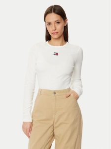 Tommy Jeans Bluzka DW0DW20178 Biały Slim Fit. Białe bluzki Tommy Jeans, l, bez wzorów, z bawełny, bez kołnierzyka, bez ramiączek. Za 129,99 zł.
