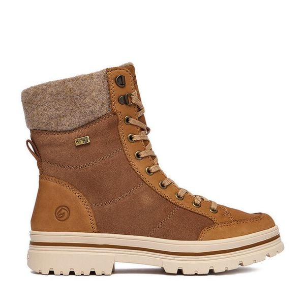 Trzewiki Remonte. Brązowe botki Remonte, bez wzorów, bez obcasa, na płaskiej podeszwie, bez zapięcia. Za 529,99 zł.