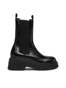 Tommy Jeans Sztyblety Tjw Chunky Shiny EN0EN02888 Czarny. Czarne botki Tommy Jeans, bez wzorów, z jeansu, bez obcasa, na płaskiej podeszwie, bez zapięcia. Za 559,99 zł.