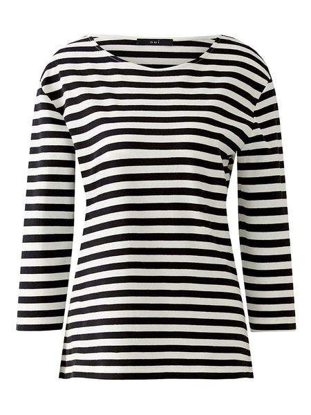 Oui Koszulka w kolorze czarno-kremowym rozmiar: 36. Brązowe bluzki Oui, bez wzorów, bez kołnierzyka, bez ramiączek. Za 126,45 zł.